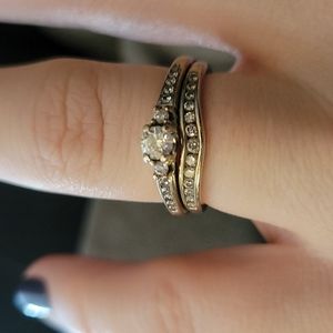 14K white gold engagement and wedding band - with diamond